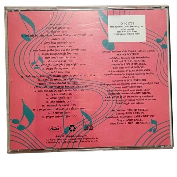 Capitol Collectors Series by The Andrews Sisters. (CD, 1996, Capitol) D 101771 - Picture 2 of 5